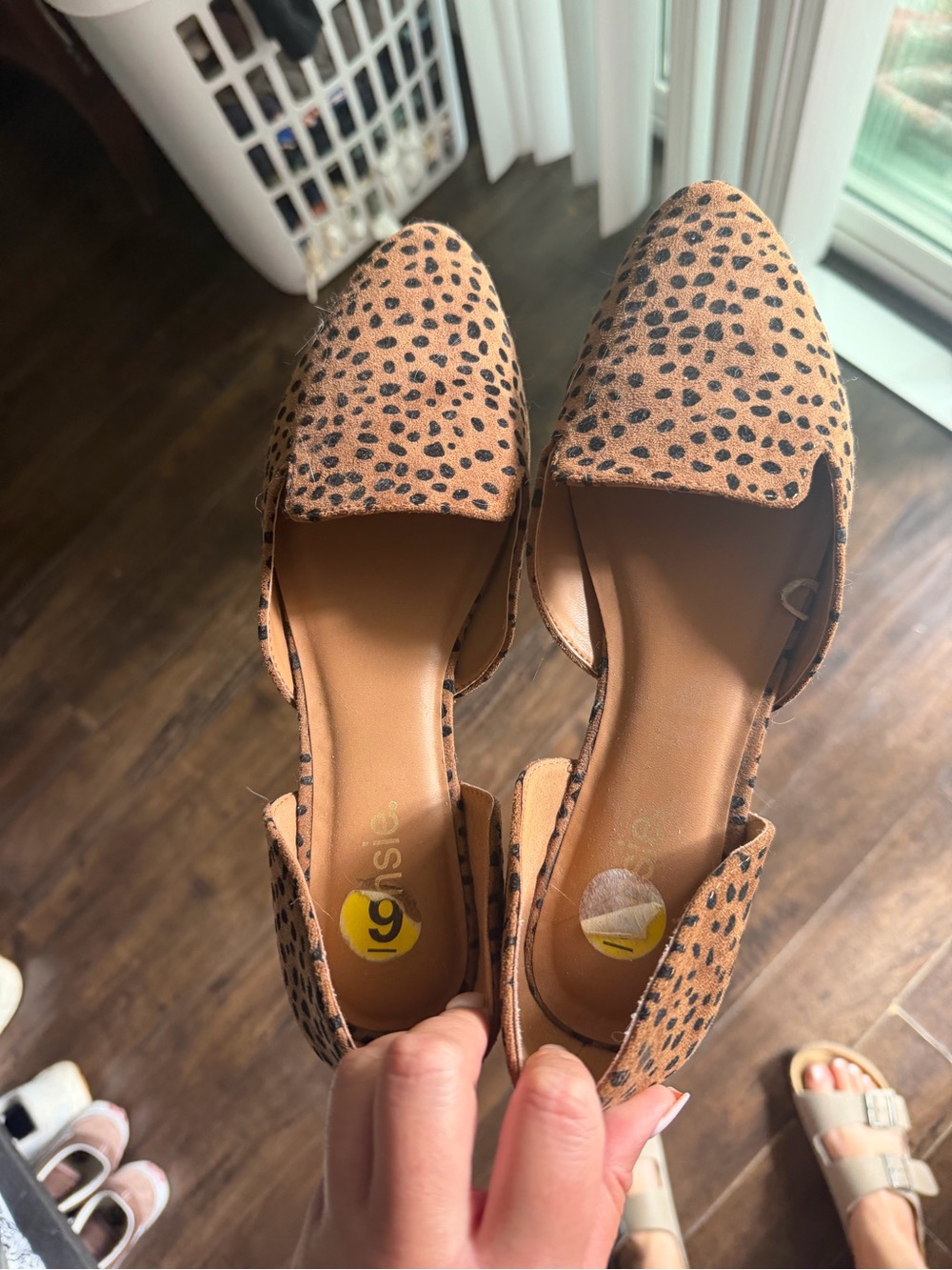 Kensie Leopard Print Pointed Flats - Tan with Black Spots